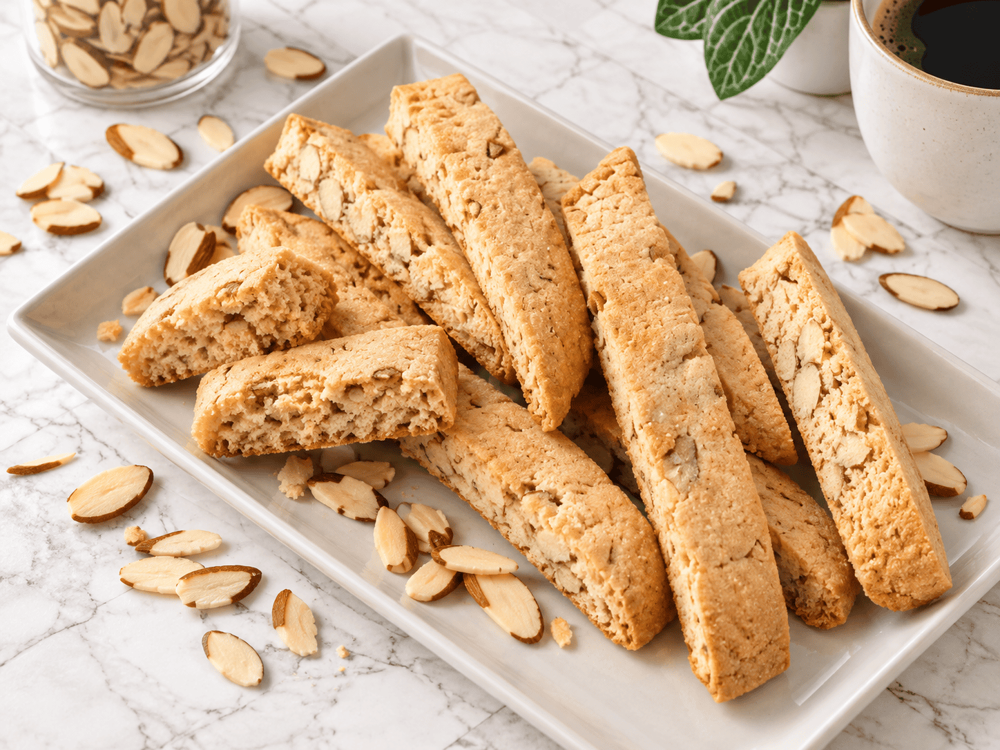 Sliced cake mix biscotti with toasted almonds