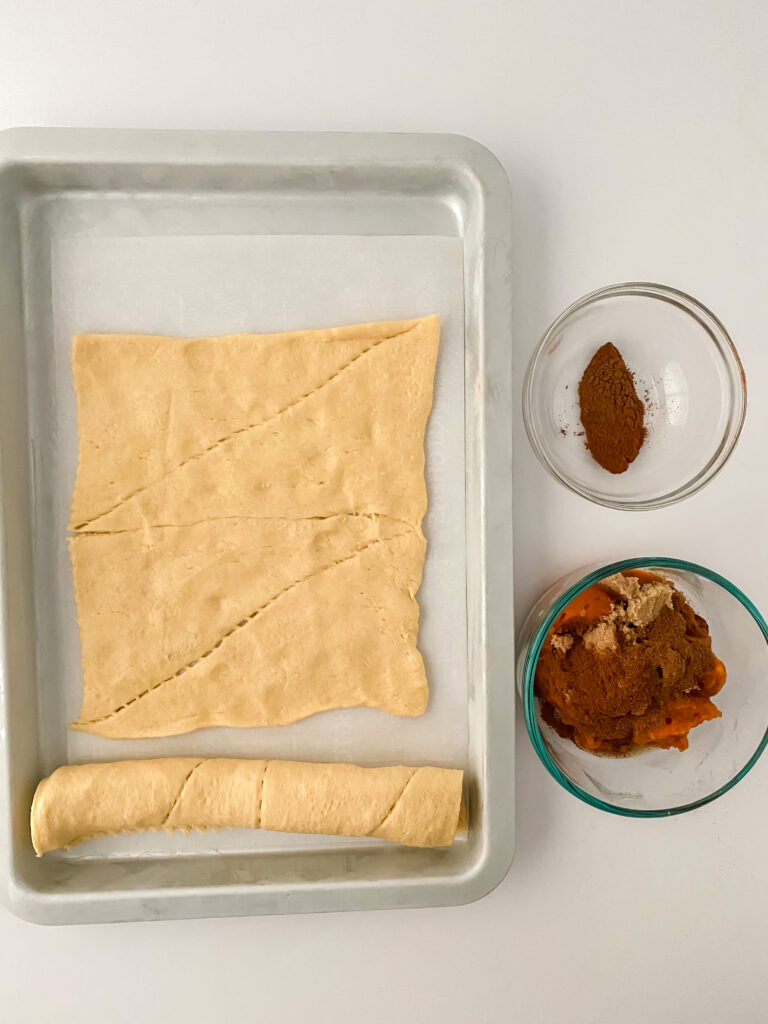 Pumpkin pie strips dough laid out