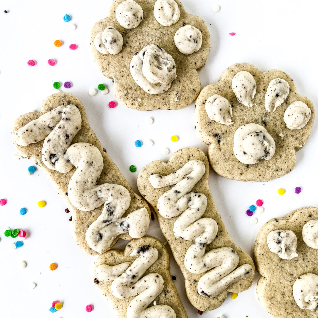 cookies n cream roll out cookies in the shape of dog paws and dog bones