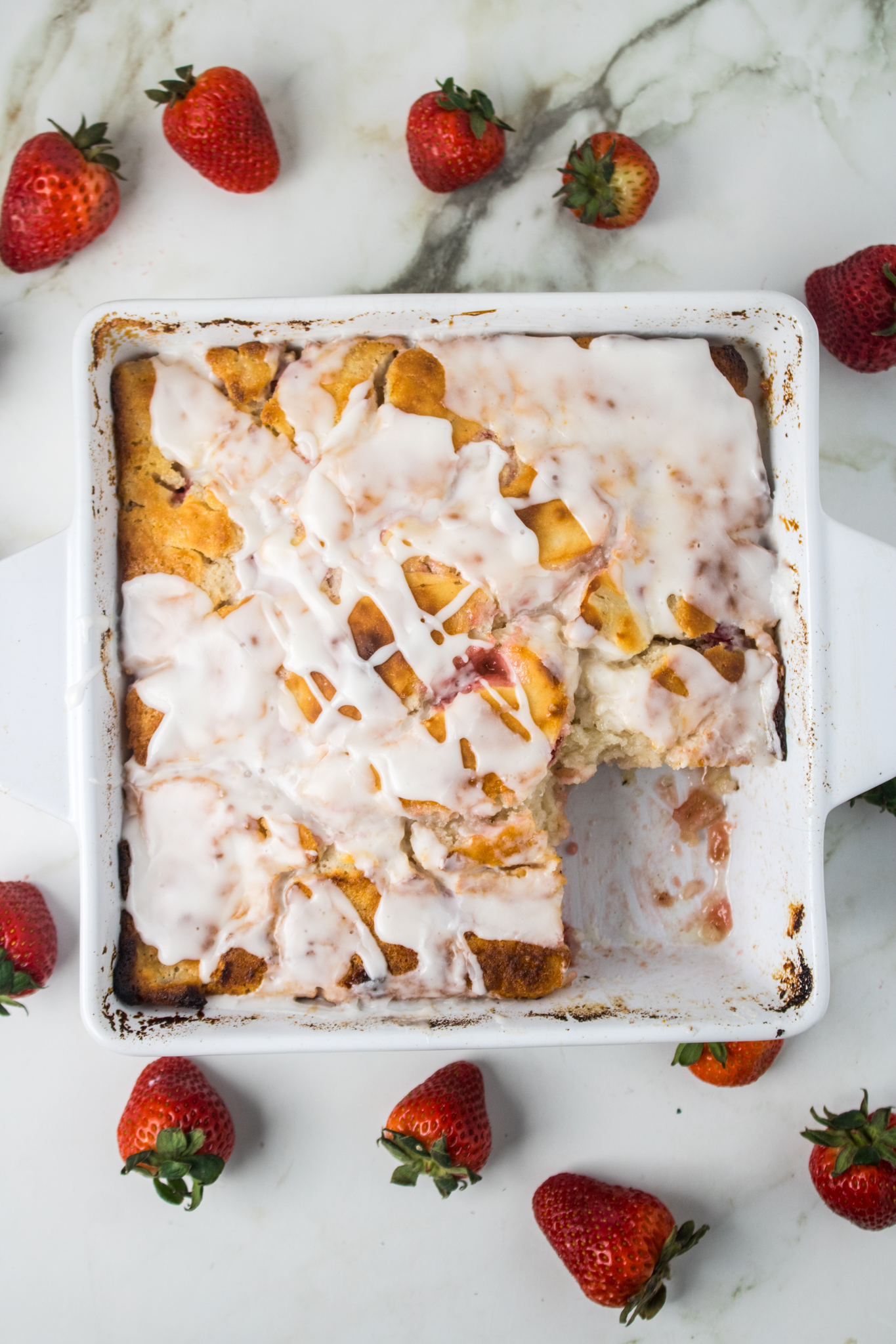 Strawberry Butter Swim Biscuits with Vanilla Glaze