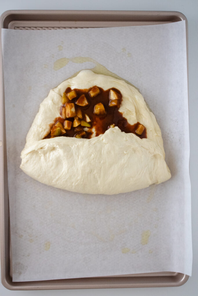 shaping the apple fritter focaccia dough